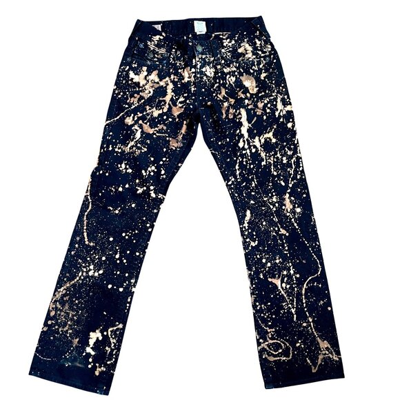 True Religion Ricky Black Jeans 32 Men’s Raf Simons Like Acid Splatter Distresse - Picture 1 of 11
